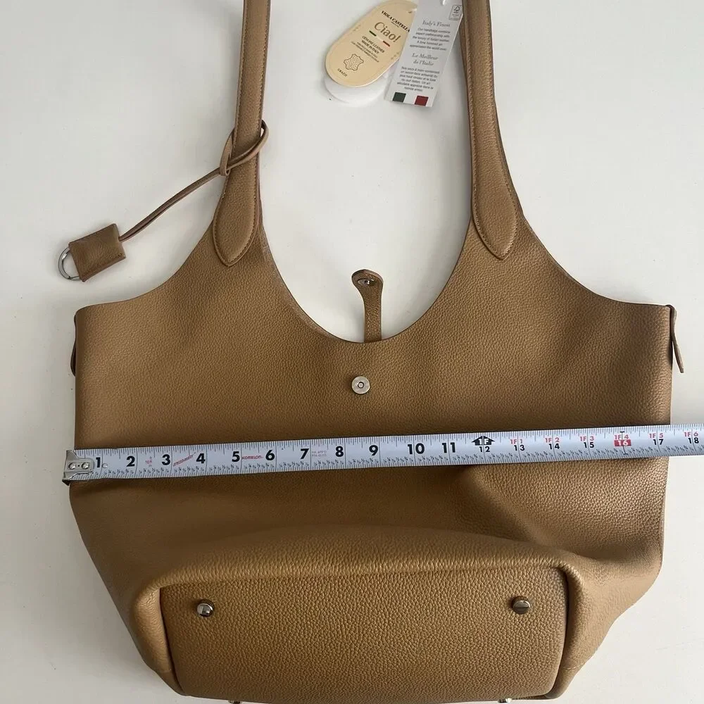 NWT Viola Castellani Tan Leather Hobo Bag Made in Italy Convertible Shopper Tote